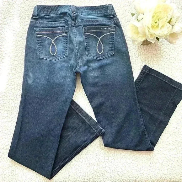 Calvin Klein Modern Flare Midrise Faded Stretch Embroidered Jeans Size 6 - Picture 1 of 15